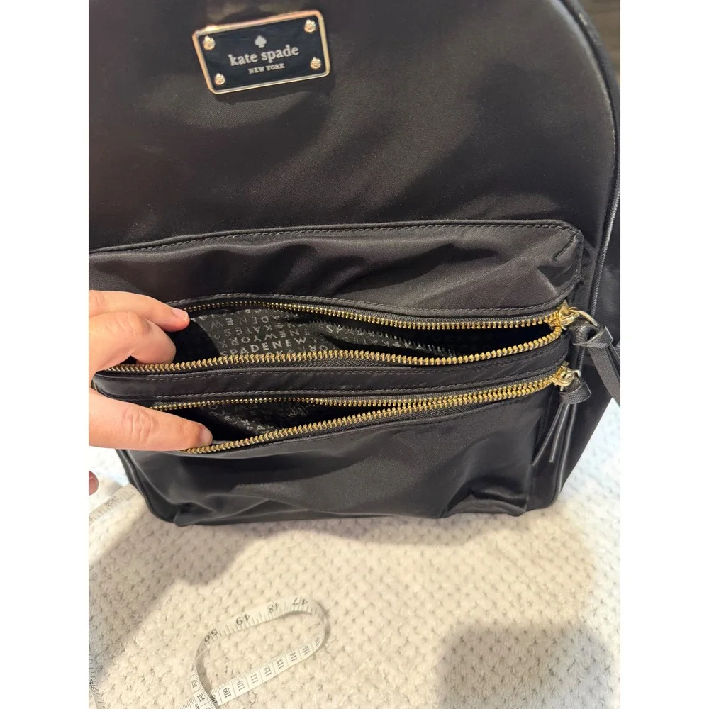 Kate Spade New York Black Nylon Backpack Gold Hardware Office Travel School